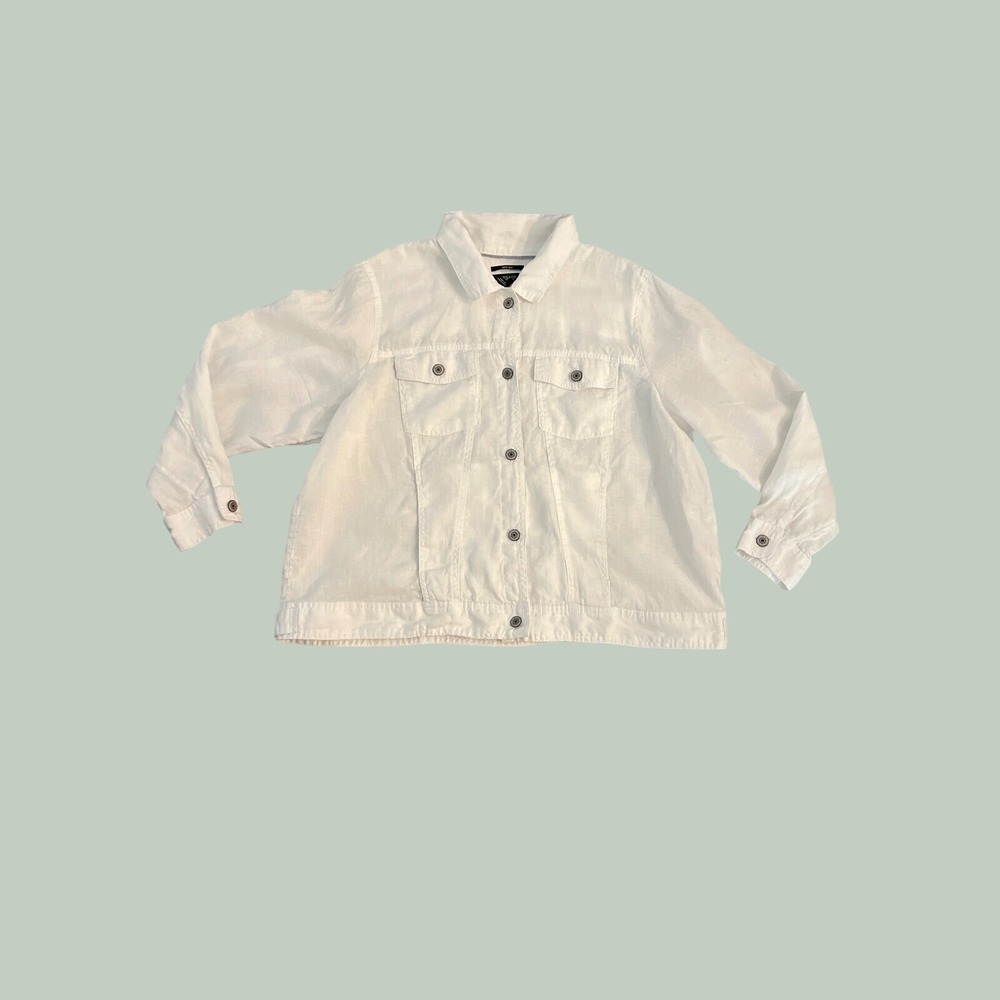 Jones & Co Jones New York White 100% Linen Trucker Jacket Womens 1X Plus Size